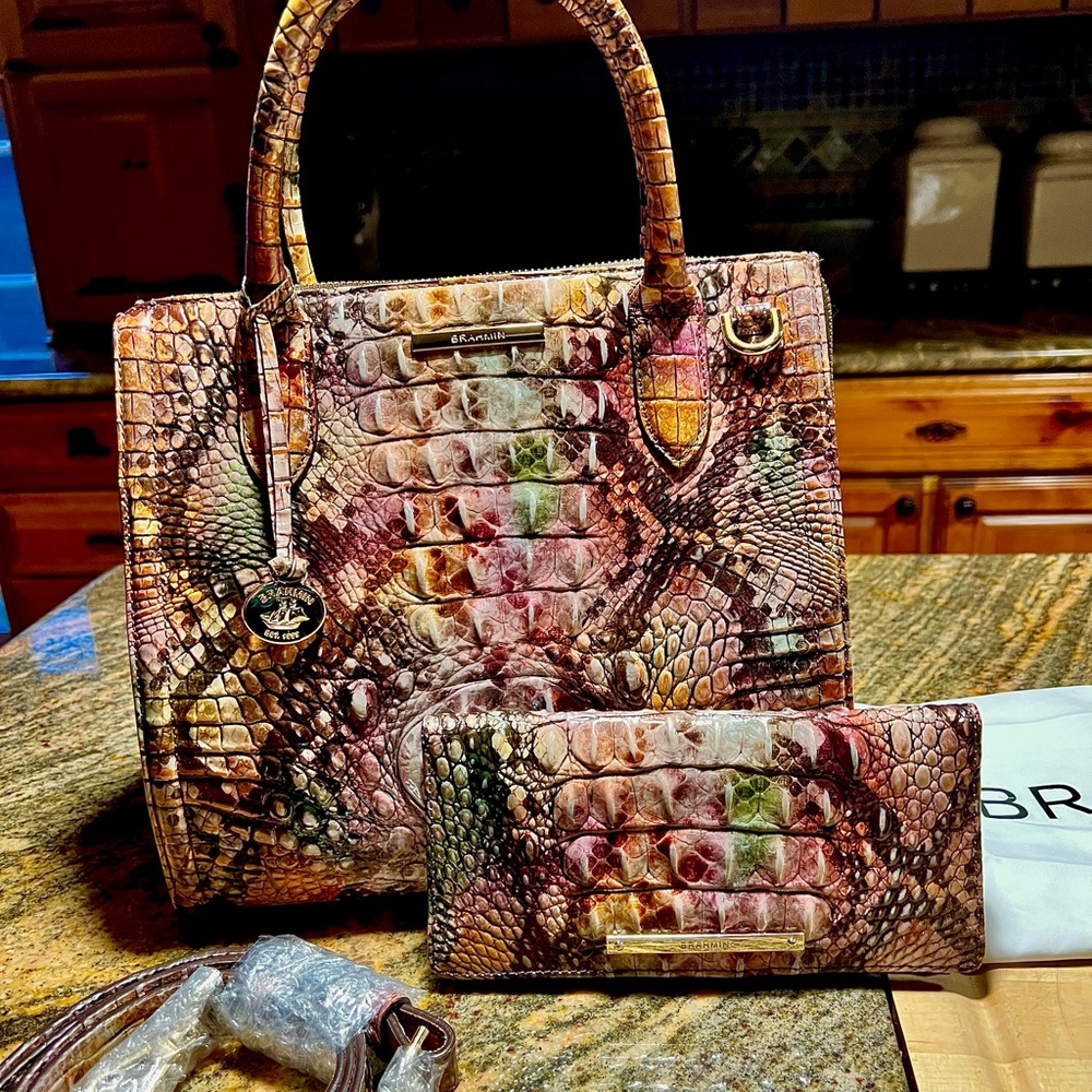 Brahmin Multicolor Snake Print Satchel and Wallet